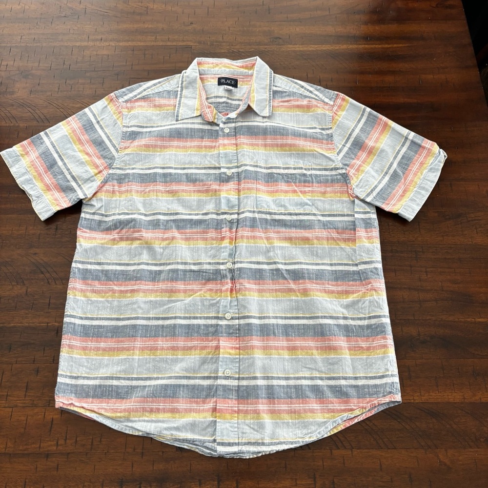 Place Men's Casual Striped Button Down Shirt - Gray, Yellow, Red